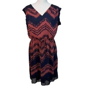 Enfocus Women’s Sleeveless Navy, Blk and Burnt orange/Red Dress- Size 14W